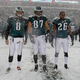 Referee Ed Hochuli prepares the Philadelphia Eagles captains for the coin toss during their December 8, 2013 game against the Detroit Lions. (Photo: Brian Garfinkel/Philadelphia Eagles)